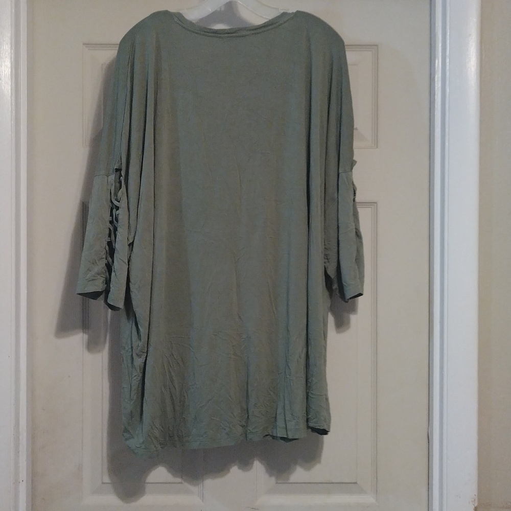 Terra&sky Olive green soft short lattice sleeved tunic size 4x - Picture 5 of 5